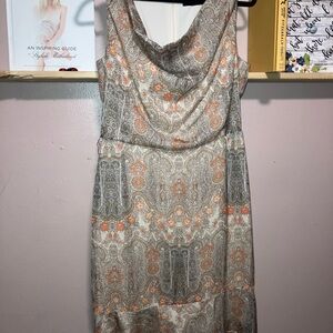 ✨ Elegant Paisley Print Dress - Orange and Gray